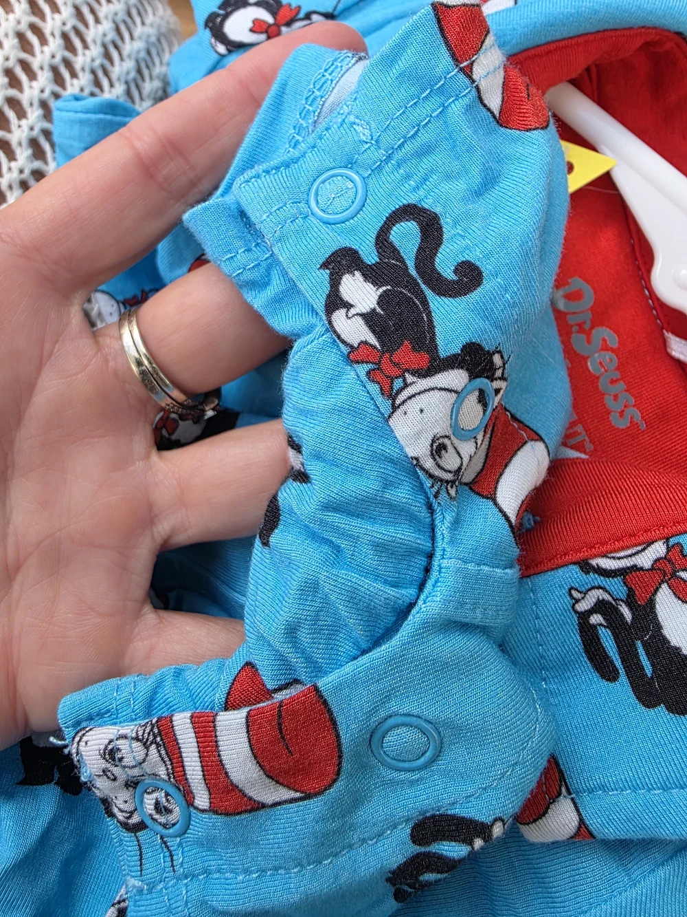 POSH PEANUT BAMBOO Dr. Seuss Bright Blue Cat In the Hat Short Pajama Romper